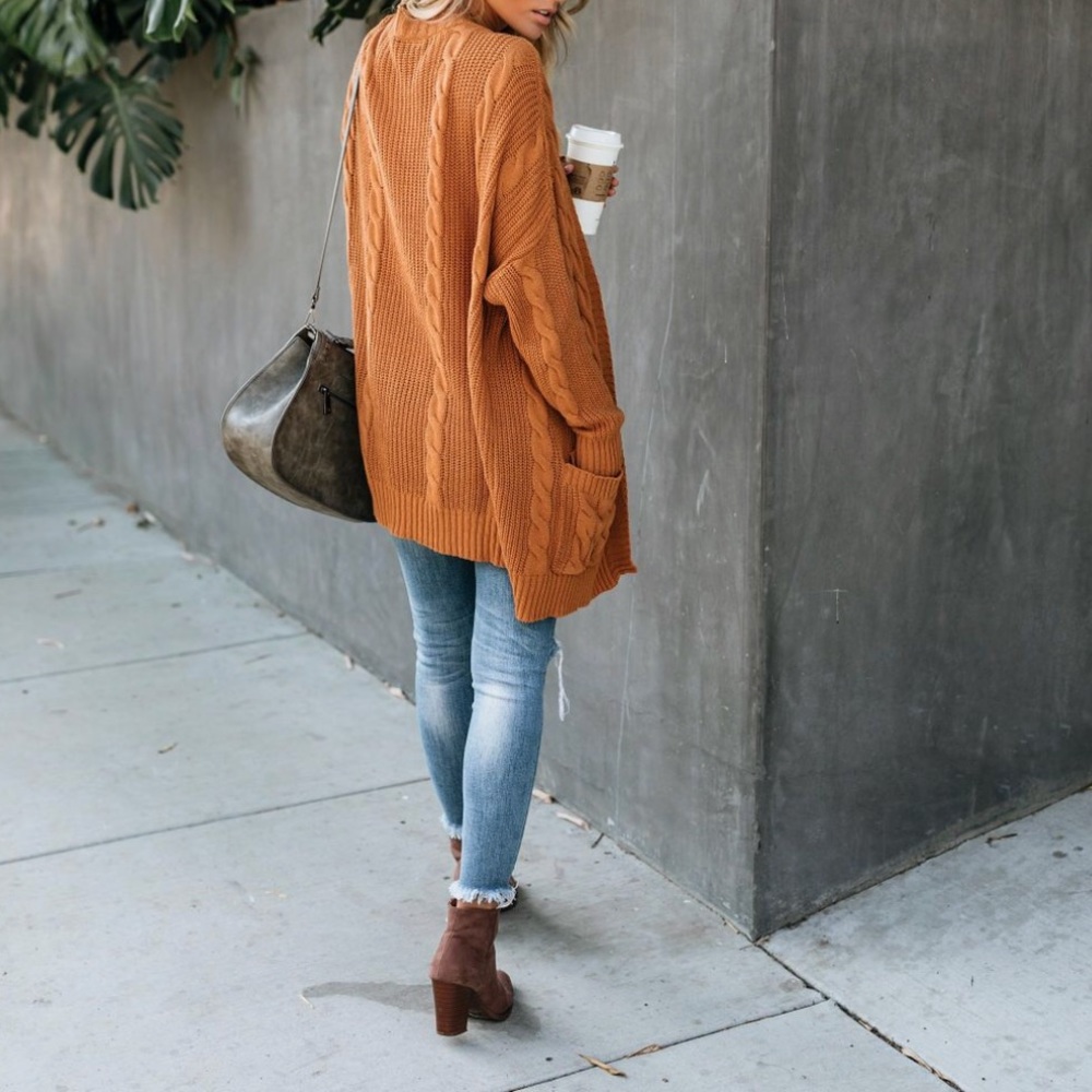 NWT Camel Cable Knit Pocket Boyfriend Cardigan - Picture 5 of 8